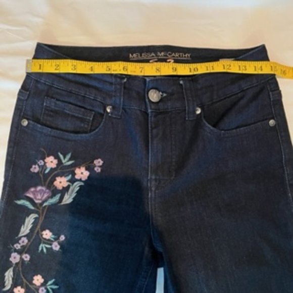 Melissa McCarthy Seven Skinny Blue Jeans Embroidery Size 4 Slimming Silhouette - Picture 3 of 12